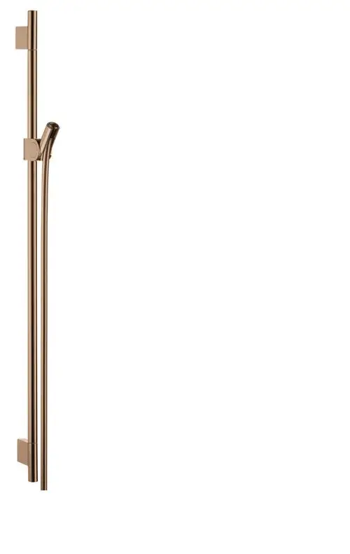 AXOR Brausestange in Polished Red Gold mit Halterung und Brauseschlauch. Die Stange hat eine schlichte, elegante Form und ist senkrecht montiert.